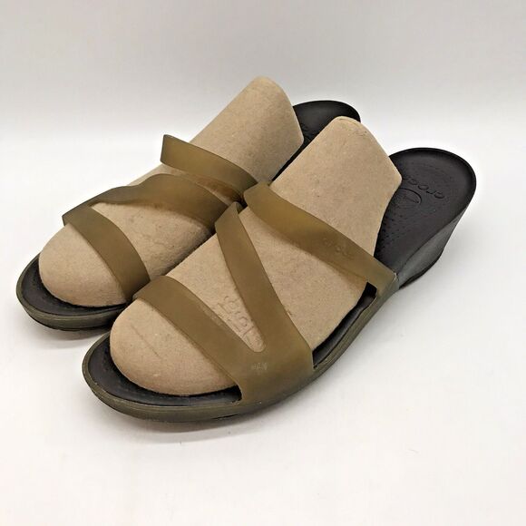Crocs Kadee II Translucent Green Wedge Heels Women's 9 Strappy Sandals - Picture 1 of 10